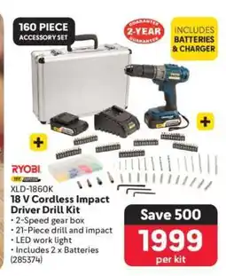 Makro XLD-1860K 18 V Cordless Impact Driver Drill Kit offer