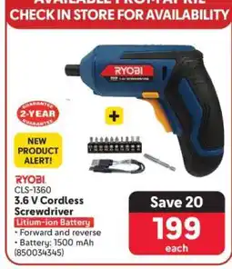 Makro RYOBI CLS-1360 3.6 V Cordless Screwdriver offer