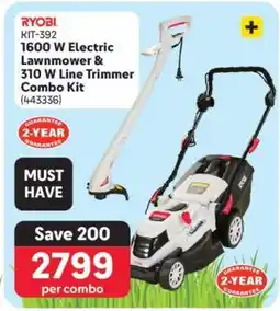 Makro RYOBI KIT-392 1600 W Electric Lawnmower & 310 W Line Trimmer Combo Kit offer