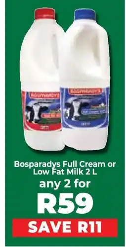 Food Lover's Market Bosparadys Full Cream or Low Fat Milk 2 L offer