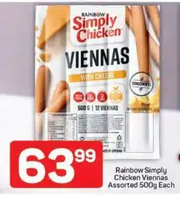 Pick n Pay Rainbow Simply Chicken Viennas Assorted 500g Each offer