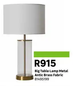 Leroy Merlin Big Table Lamp Metal Antic Brass Fabric offer
