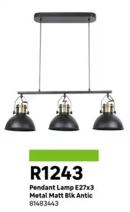 Leroy Merlin Pendant Lamp E27x3 Metal Matt Blk Antic offer