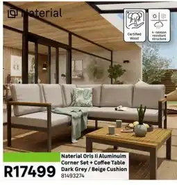 Leroy Merlin Naterial Oris li Aluminuim Corner Set + Coffee Table Dark Grey/ Beige Cushion offer