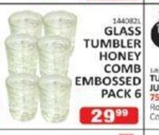 Glass Tumbler Honey Comb Embossed Pack 6