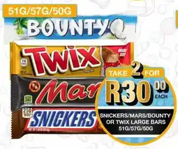 Take 'n Pay Snickers/ mars/ bounty or twix large bars offer