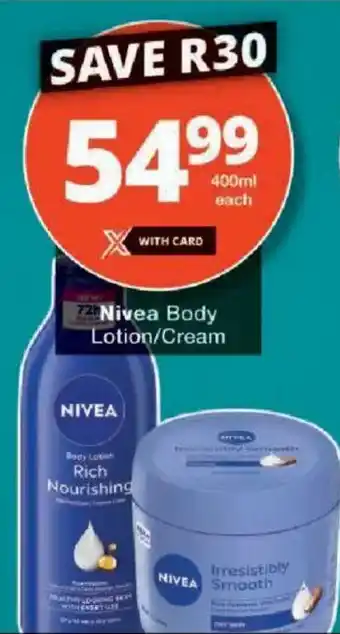 Checkers Nivea Body Lotion/ Cream offer