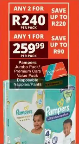 Checkers Pampers Jumbo Pack/ Premium Care Value Pack Disposable Nappies/ Pants offer