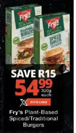 Checkers Fry's Plant-Based Spiced/ Traditional Burgers offer