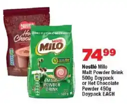 OK Foods Nestlé Milo Malt Powder Drink Doypack or Hot Chocolate Doypack offer