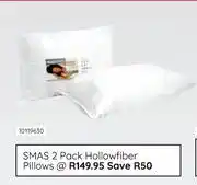 Bradlows Sleepmasters 2 Pack Hollowfiber Pillows offer