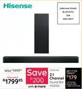 Bradlows Hisense 2.1 Channel Sound Bar HS2100 offer