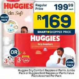 Pick n Pay Huggies Dry Comfort Nappies or Pants Jumbo Pack or Huggies Gold Nappies or Pants Value Pack Assorted offer