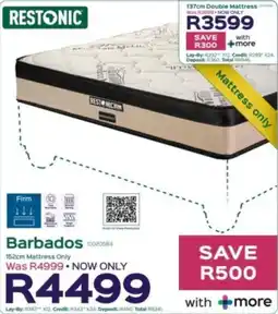 Sleepmasters Restonic Barbados 152cm Mattress Only offer
