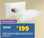Russells Sleepmasters 2 Pack Hollow Fibre Pillows 45 x 70cm offer