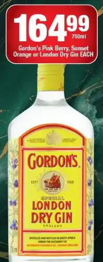 OK Liquor Gordon's Pink Berry, Sunset Orange or London Dry Gin offer