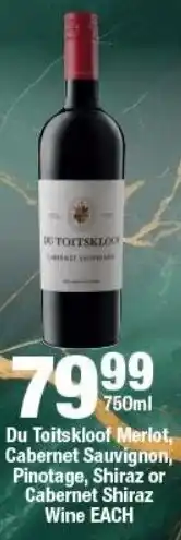 OK Liquor Du Toitskloof Merlot, Cabernet Sauvignon, Pinotage, Shiraz or Cabernet Shiraz Wine offer
