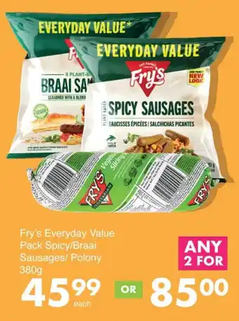 Save Fry's Everyday Value Pack Spicy/ Braai Sausages/ Polony offer