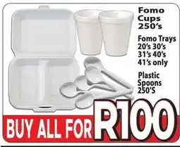 Supa Store Fomo Cups, Fomo Trays, Plastic Spoons offer