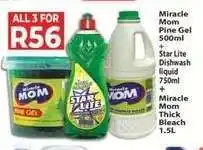 Supa Store Miracle Mom Pine Gel 500ml + Star Lite Dishwash Liquid 750ml + Miracle Mom Thick Bleach 1.5L offer