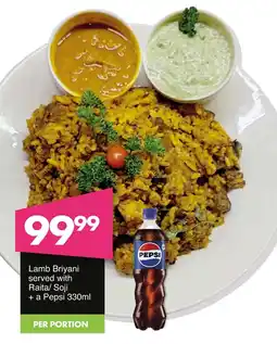 Save Hyper Lamb Briyani served with Raita/ Soji + a Pepsi offer
