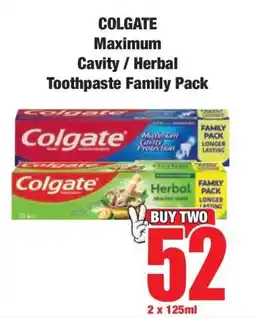 Boxer COLGATE Maximum Cavity / Herbal Toothpaste Family Pack offer