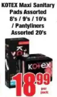 Boxer Kotex Maxi Sanitary Pads Assorted/ Pantyliners Assorted offer