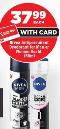 OK Foods Nivea Antiperspirant Deodorant for Men or Women offer