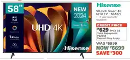 House & Home Hisense 58-inch Smart 4K UHD TV offer
