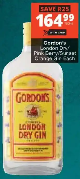 Checkers Liquor Shop Gordon's London Dry/ Pink Berry/ Sunset Orange Gin offer