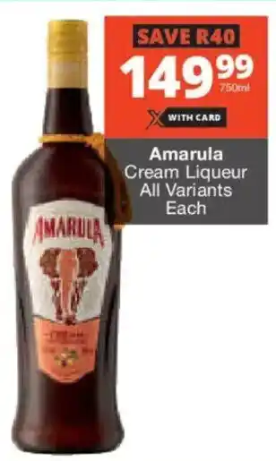 Checkers Liquor Shop Amarula Cream Liqueur All Variants offer