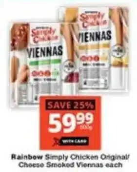 Checkers Rainbow Simply Chicken Original/ Cheese Smoked Viennas offer