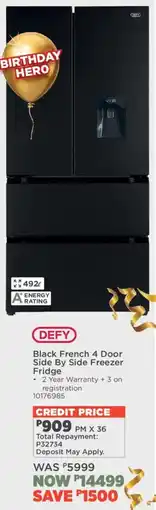 House & Home Defy Black French 4 Door Side By Side Freezer Fridge offer