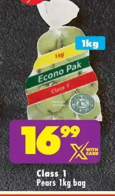 Shoprite CLASS 1 PEARS 1kg bag offer
