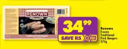 Shoprite RENOWN FROZEN TRADITIONAL PORK BANGERS 375g offer