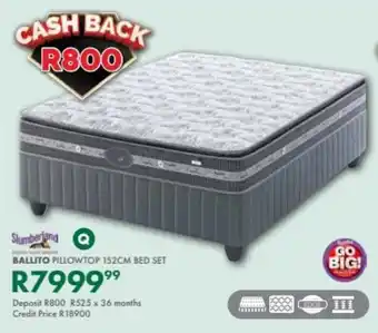 Beares Slumberland ballito pillowtop 152cm bed set offer