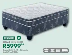 Beares Restonic macao 137cm bed set offer