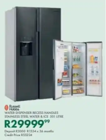 Beares Russell hobbs water dispenser recess handles stainless steel water & ice offer