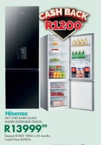 Beares Hisense dark glass water dispenser fridge offer