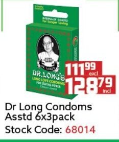 Dr Long Condoms Asstd 6x3Pack