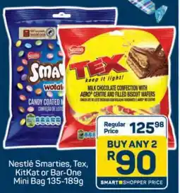 Pick n Pay Nestlé Smarties, Tex, KitKat or Bar-One Mini Bag 135-189g offer
