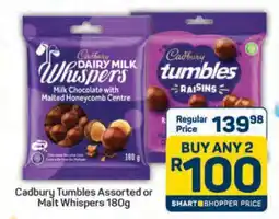 Pick n Pay Cadbury Tumbles Assorted or Malt Whispers 180g offer