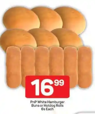 Pick n Pay PnP White Hamburger Buns or Hotdog Rolls 6s Each offer