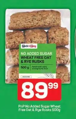 Pick n Pay PnP No Added Sugar Wheat Free Oat & Rye Rusks 500g offer