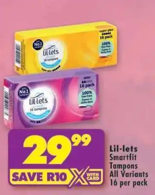 Shoprite LIL-LETS SMARTFIT TAMPONS offer