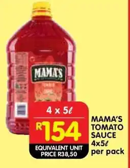 Shoprite MAMA'S TOMATO SAUCE 4x5ℓ offer