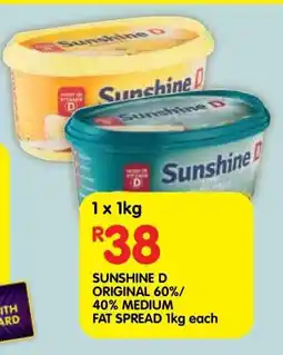 Shoprite SUNSHINE D ORIGINAL 60%/40% MEDIUM FAT SPREAD 1kg each offer