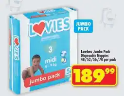 Shoprite Lovies Jumbo Pack Disposable Nappies offer