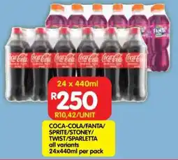 Shoprite COCA-COLA/FANTA/SPRITE/STONEY/TWIST/SPARLETTA all variants 24x440ml per pack offer