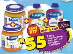 Shoprite Purity Baby Food Pouch/Purity 2nd Foods All Variants 110ml/125ml offer